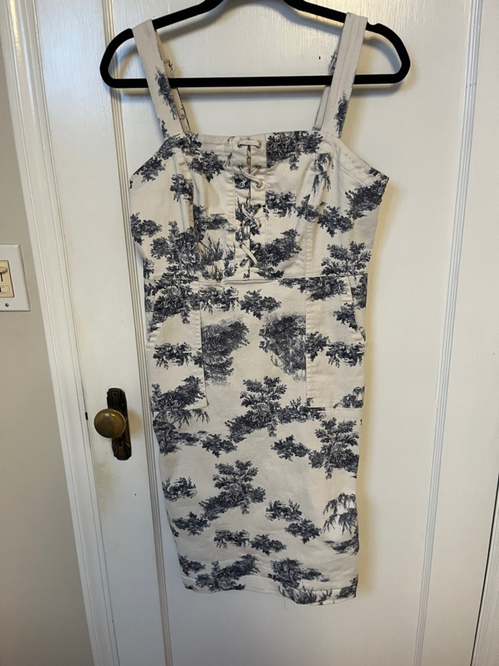 Cream Toile Lace-Up Midi Dress